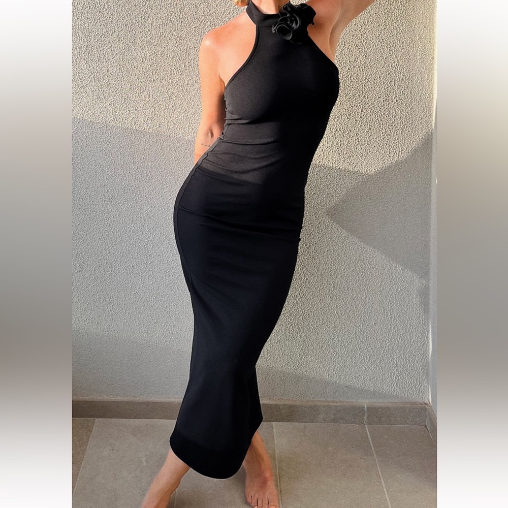 Rose detail halter dress